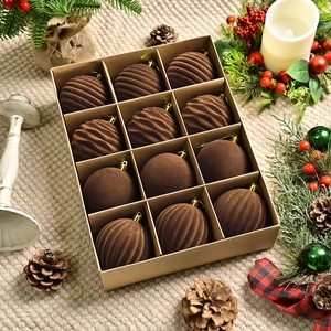 Brown Flocked Christmas Ball Set Velvet Christmas Tree Hanging Ornaments Decorative Holiday Balls For Home Party Decor