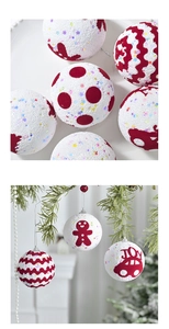 Macro view of Christmas foam balls with red flocking gingerbread and star sequins