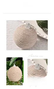 Macro detail of handmade cotton rope Christmas ornaments with silver vintage metal caps