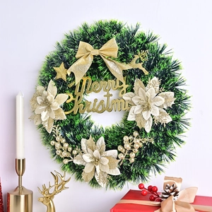 Couronne de Noël avec nœud doré pailleté renne et inscription Joyeux Noël