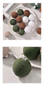 Macro shot of striped cotton rope woven Christmas ball with textured rope details