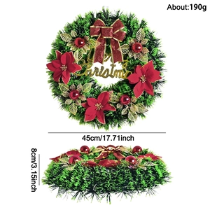 Christmas wreath with red poinsettias and gold Christmas sign 45cm diameter front side view