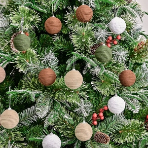Handmade woven cotton rope Christmas tree ornaments in natural earth tones set