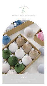 Detail of 8cm velvet Christmas balls in Morandi colors with silver metal caps in box