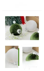 Macro detail of 8cm velvet Christmas balls with vertical texture and silver metal caps