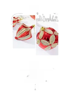 Détail de boules de Noël rouges pointues et dorées à motifs avec des paillettes