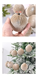 Champagne velvet Christmas ball ornaments with silver glitter stars on a festive tree