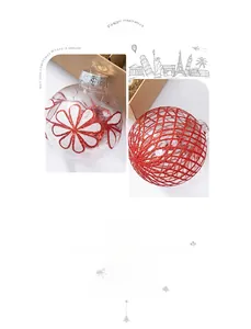 Detailed macro view of DIY clear Christmas ornaments with red glitter floral and grid patterns