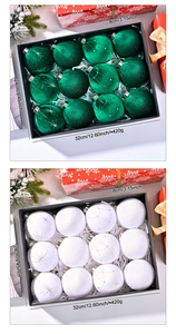 Detailed view of 8cm velvet Christmas ornaments with glitter in a luxury gift box packaging
