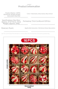 Détail d'un lot de 16 boules de Noël rouges et dorées présentées dans leur coffret cadeau