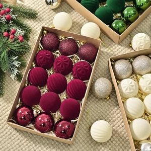 Luxury Flocked Christmas Ball Ornaments Set For Holiday Tree Decorations Plastic Glitter Electroplated Matte Hanging Balls