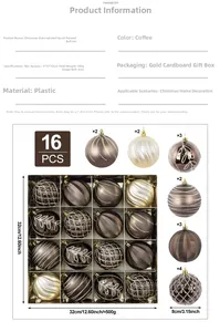 Detailed size specifications for a set of 16 coffee-toned 8cm Christmas ball ornaments