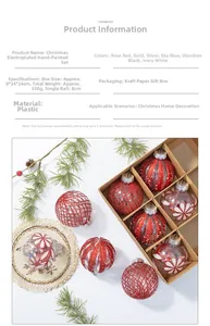Detail view of red hand-painted Christmas balls in a kraft box for holiday decor
