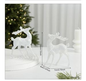 Detailed dimensions of two white glitter reindeer statues for Christmas tree decorations
