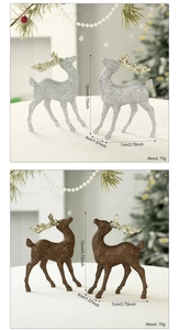 Detail of silver and bronze glitter reindeer statues with exact size and weight dimensions