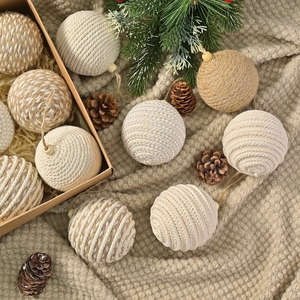 8cm minimalist Christmas balls with jute rope, cotton weave, and pearl texture ornaments