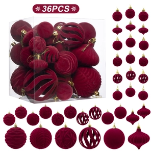 Juego de Bolas de Navidad Flocadas Formas Surtidas Textura de Terciopelo Plástico Irrompible Decoración Árbol Hogar Navidad