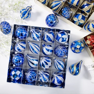 Lot de Boules de Noël Formes Mixtes Carreaux Rayures Plastique Peint Ornements à Suspendre Pour Décoration Sapin de Noël Fête