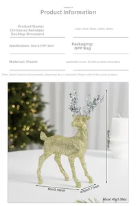 Size chart showing 18cm glitter gold reindeer Christmas desktop ornament dimensions