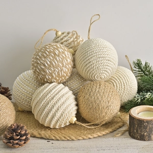 8cm bohemian style Christmas ornaments made of hand-woven twine and cotton rope set