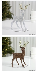Glitter reindeer Christmas tree ornaments in silver and bronze with size dimensions