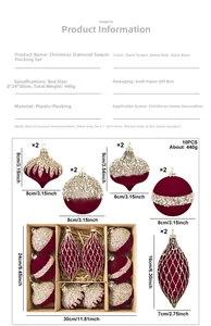 Détails de l'ensemble de 10 ornements de Noël floqués avec dimensions spécifiques