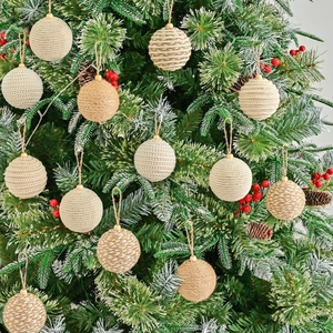 Christmas tree ornaments set with 8cm natural cotton rope and hemp twine wrapped balls