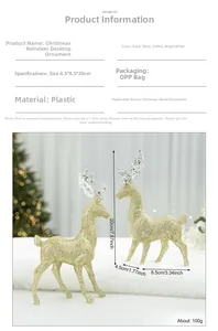 Close-up of golden reindeer desktop ornament with sparkling glitter finish for Christmas decor