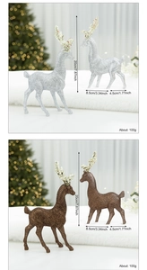 Close-up of glitter-coated reindeer ornaments for Christmas tree and home decor