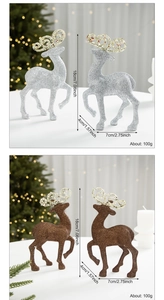 Detail view of 18cm glitter reindeer ornaments with dimensions for Christmas decor