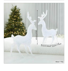 Detailed size view of white glitter reindeer statues for Christmas tree decoration