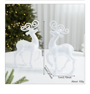 Detailed size specifications for glittery white reindeer Christmas table decorations