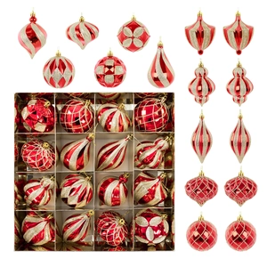 Lot de 16 ornements de Noël peints rouge et or avec formes variées pour sapin de Noël