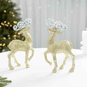 Christmas Glitter Reindeer Figurines Plastic Elk Statues For Christmas Tree Decoration Festive Home Party Desktop Ornaments Decor