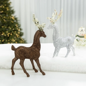 Sparkling glitter reindeer statues in bronze and silver for elegant Christmas tree decor