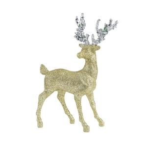 Glittering golden reindeer figurine with silver antlers for Christmas tree and desk decor