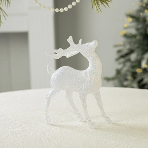 Sparkling white reindeer figurine with glitter finish for elegant Christmas home decor