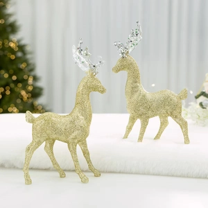 Glittery gold reindeer ornaments with sequins for elegant Christmas tree decoration