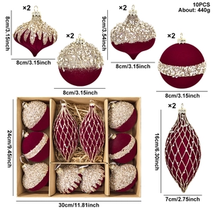 Luxe lot de 10 boules de Noël bordeaux et or avec paillettes et texture veloutée