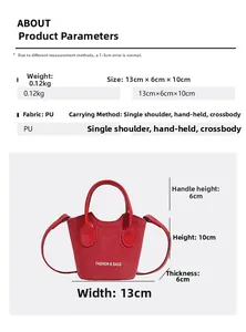 Guida alle dimensioni della borsa a secchiello in PU rosso con peso e misure 13x6x10cm