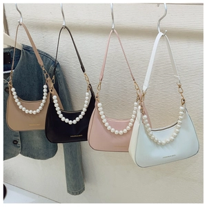 Selection of colorful leather hobo bags featuring elegant oversized pearl decorative chains