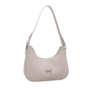 Sac sous les aisselles beige en croissant avec texture matelassée et nœud en métal
