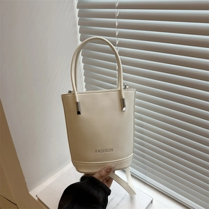 Women Vintage PU Leather Bucket Bag Fashion Letter Print Crossbody Bag Small Square Handbag With Handles Retro Shoulder Bag