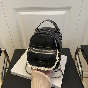 Fashion Mini PU Leather Backpack For Women Sweet Bowknot Lace Edge Small Bookbag Korean Style Casual Daily Travel Shoulder Bag