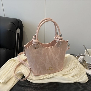 Sac Seau Bandoulière Plissé à la Mode pour Femmes en Cuir Synthétique Brillant Avec Poignée à Nœud et Bandoulière Réglable