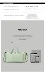 Infographic showing dimensions of the mint green sports bag with separate shoe compartment
