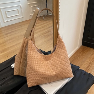 Fashion Women Large Capacity Woven PU Leather Tote Bag Retro Intrecciato Style Shoulder Bag For Daily Office Travel