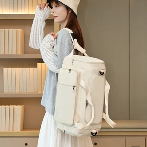 Large capacity yoga gym bag with shoe compartment and dry wet separation in beige