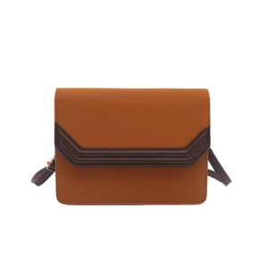 Retro vintage brown square crossbody bag with stylish V-shaped geometric flap design