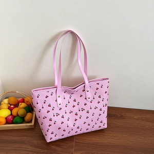 Sac Fourre-tout pour Femmes Imprimé Cerises en Cuir PU Grande Capacité Sac à Bandoulière Mode Décontracté Sac à Main de Voyage